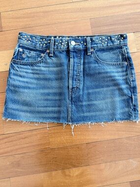 Etica Blue Denim Mini Skirt with Studded Waistband